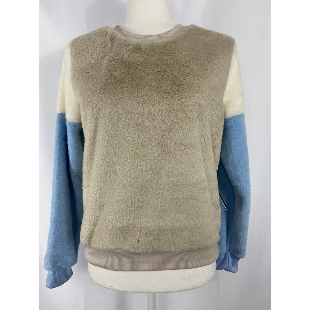 Almost Famous Camel Light Blue Juniors Furry Sweater Size S pullover A004560